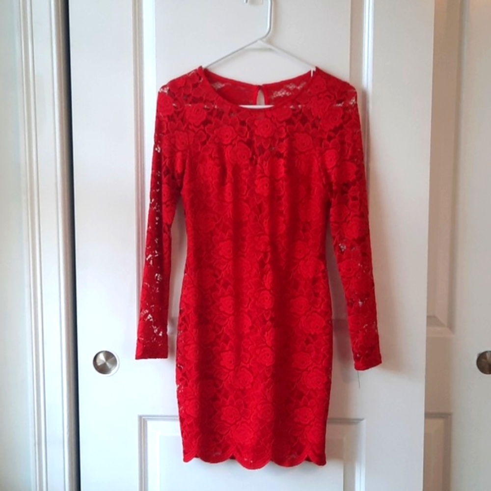 Juniors Red Lace Dress Size Small S